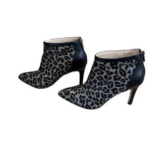 Adrienne Vittadini Booties Women 8 Nyla Leopard Print Genuine Calf Hair Stiletto